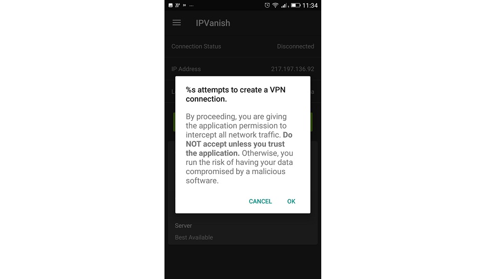 Android warning