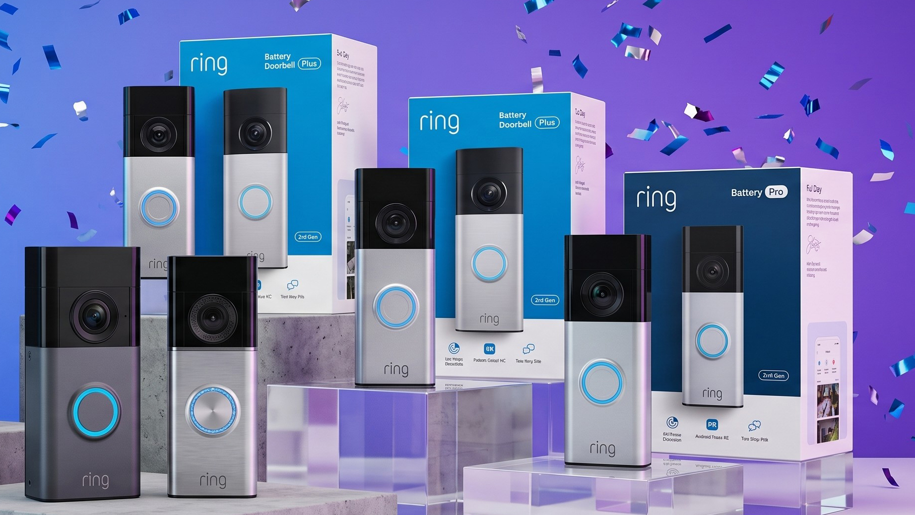 Selection of video doorbells on podiums