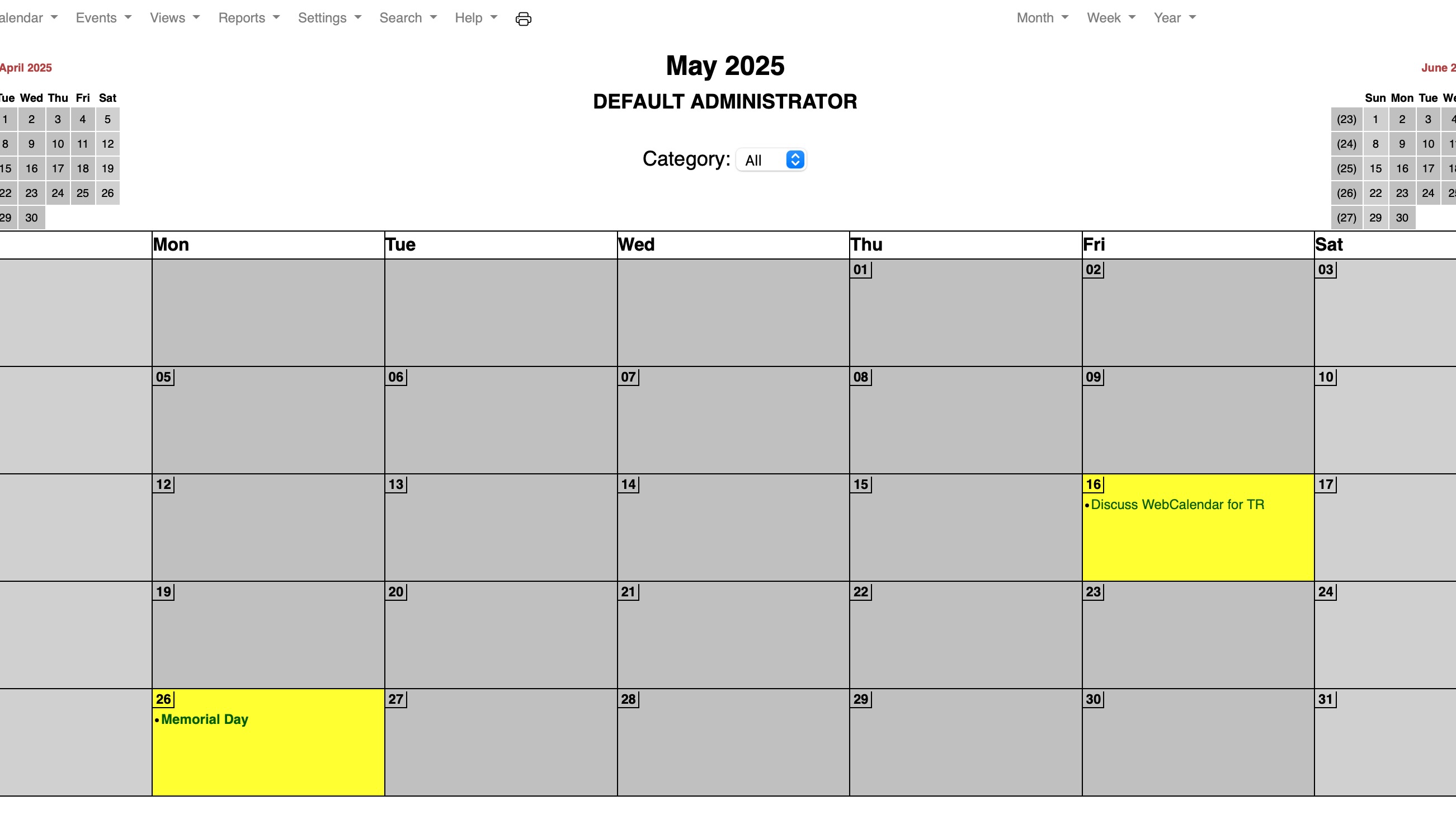 WebCalendar sample.