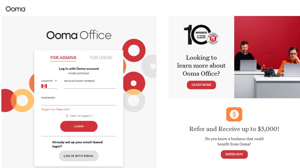 Website screenshot of Ooma Office (November, 2025)