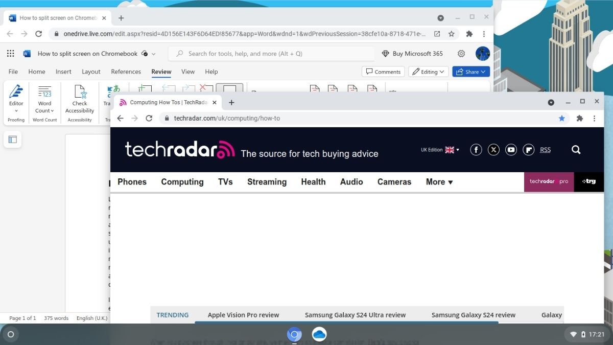 Screenshot showing how to split screens in Chromebook - open windows
