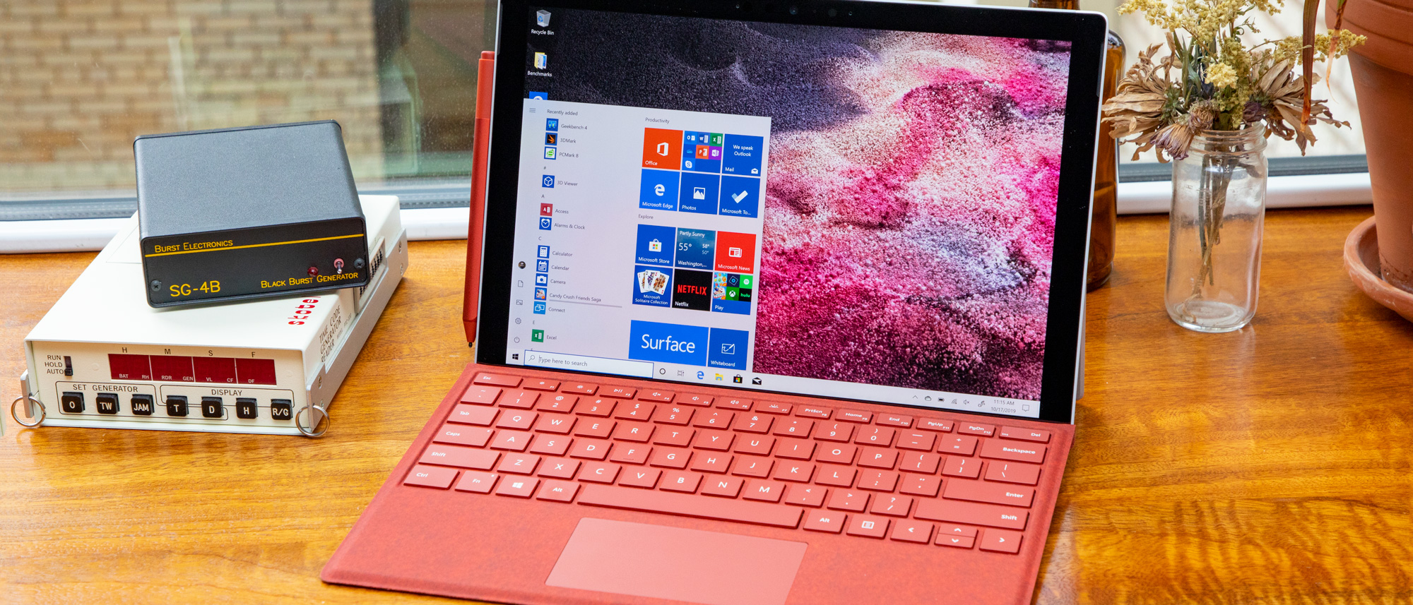 Surface Pro 7 on a desk next to a window