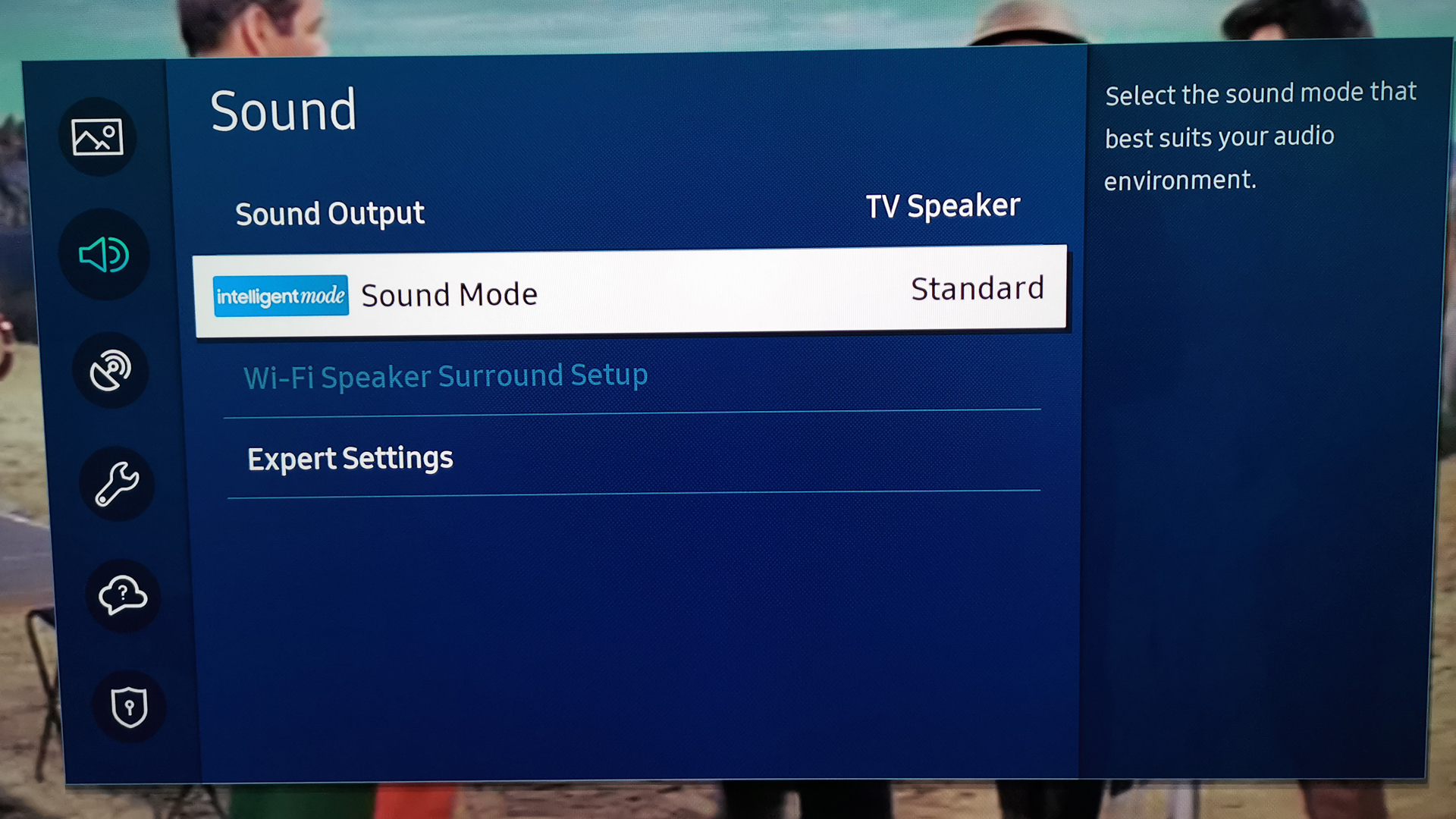 A screenshot of the sound settings on the Samsung Q80T QLED TV