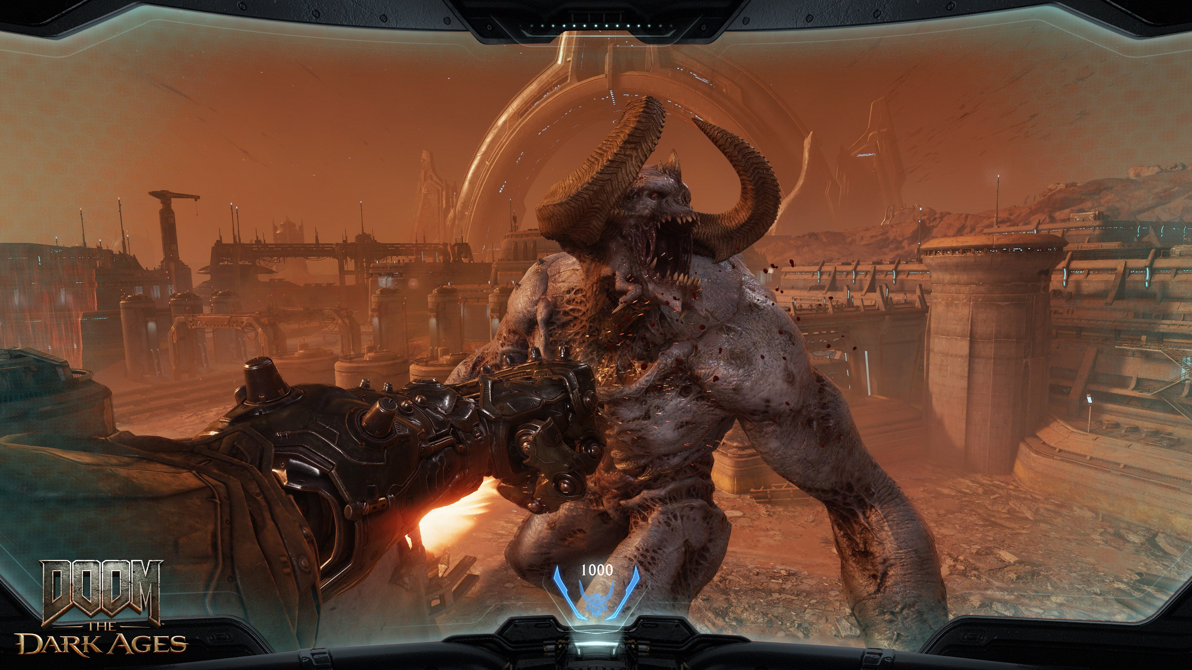A screenshot from the mech combat part of Doom: The Dark Ages