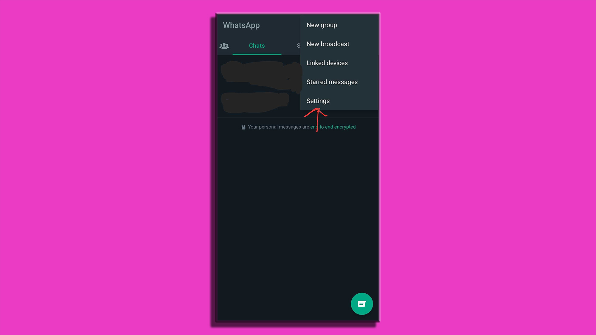 A WhatsApp settings screen