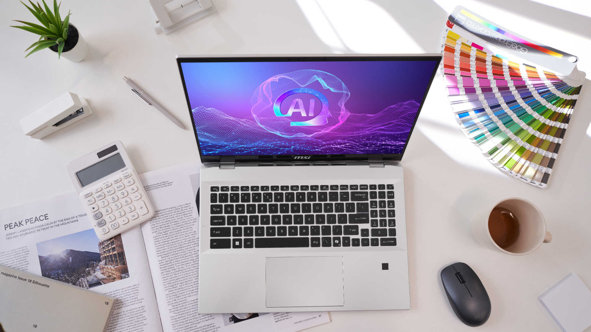 MSI promotional photo of a woman using a Prestige A16 AI+ laptop