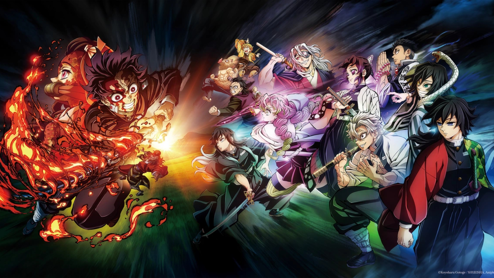 The main cast from Demon Slayer season 4 are shown next to Tanjiro