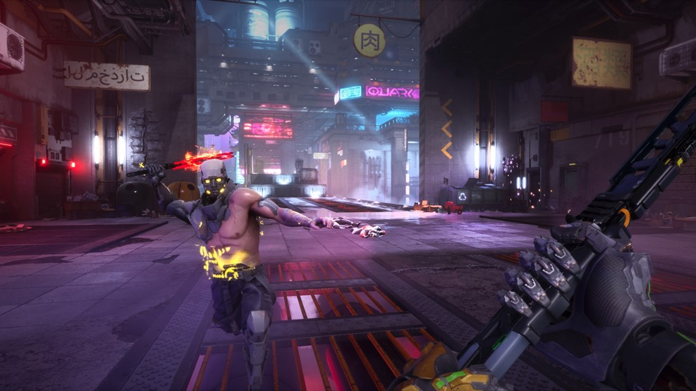 Ghostrunner fighting an enemy