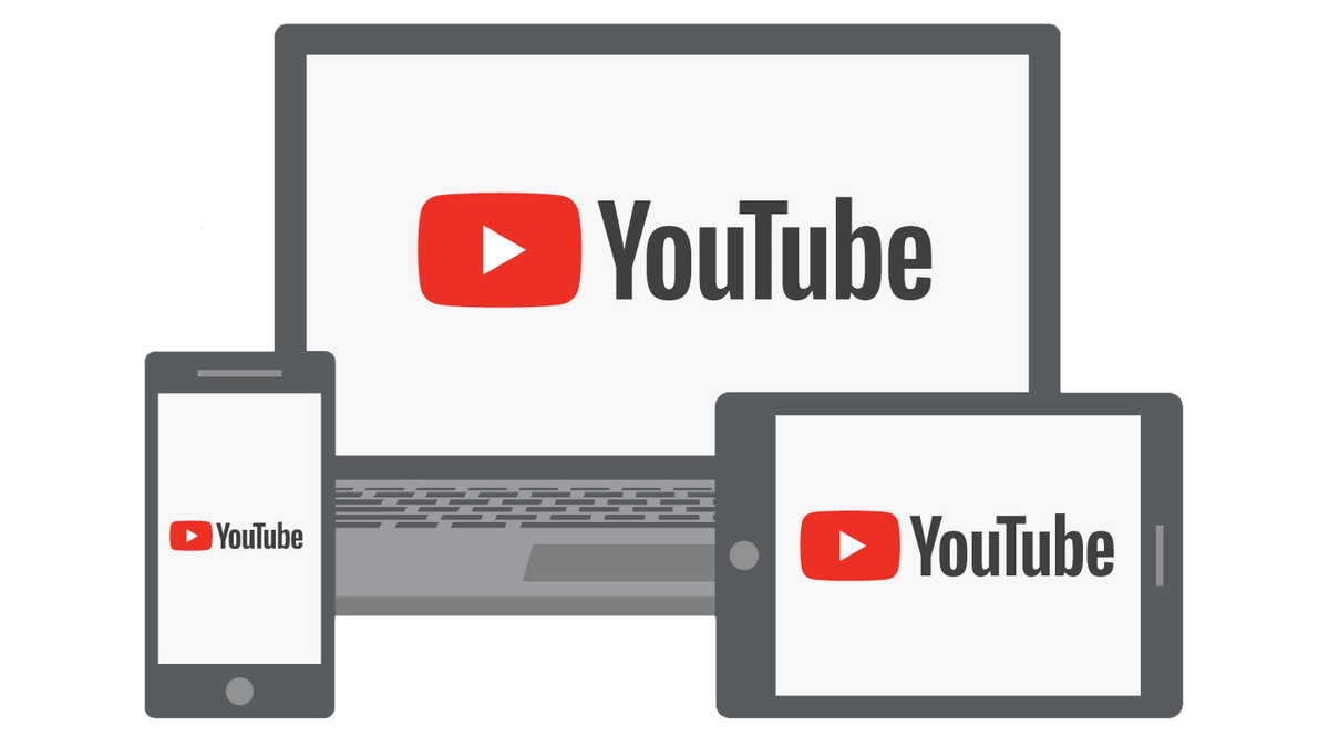 Youtube logo on a laptop, tablet and smartphone