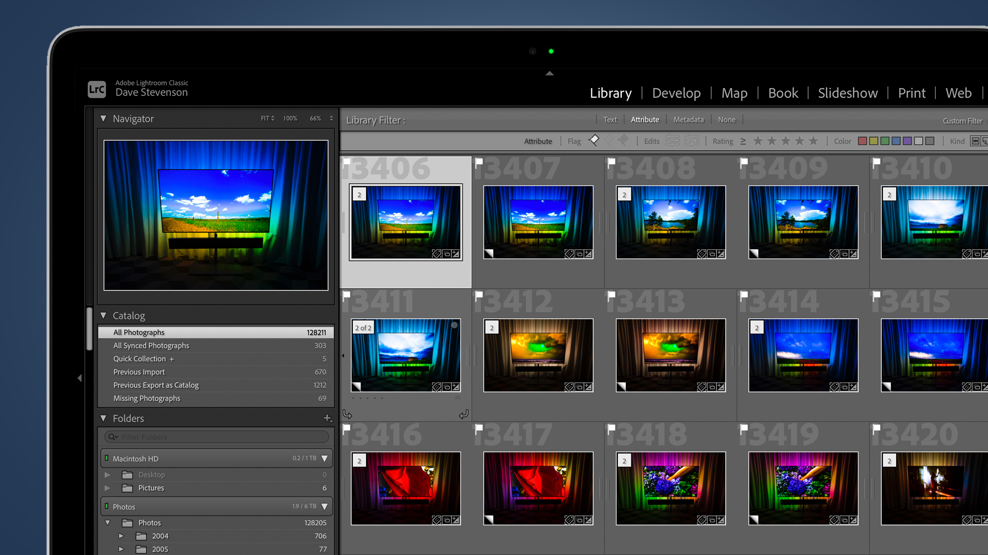 Laptop screen showing Lightroom Library module