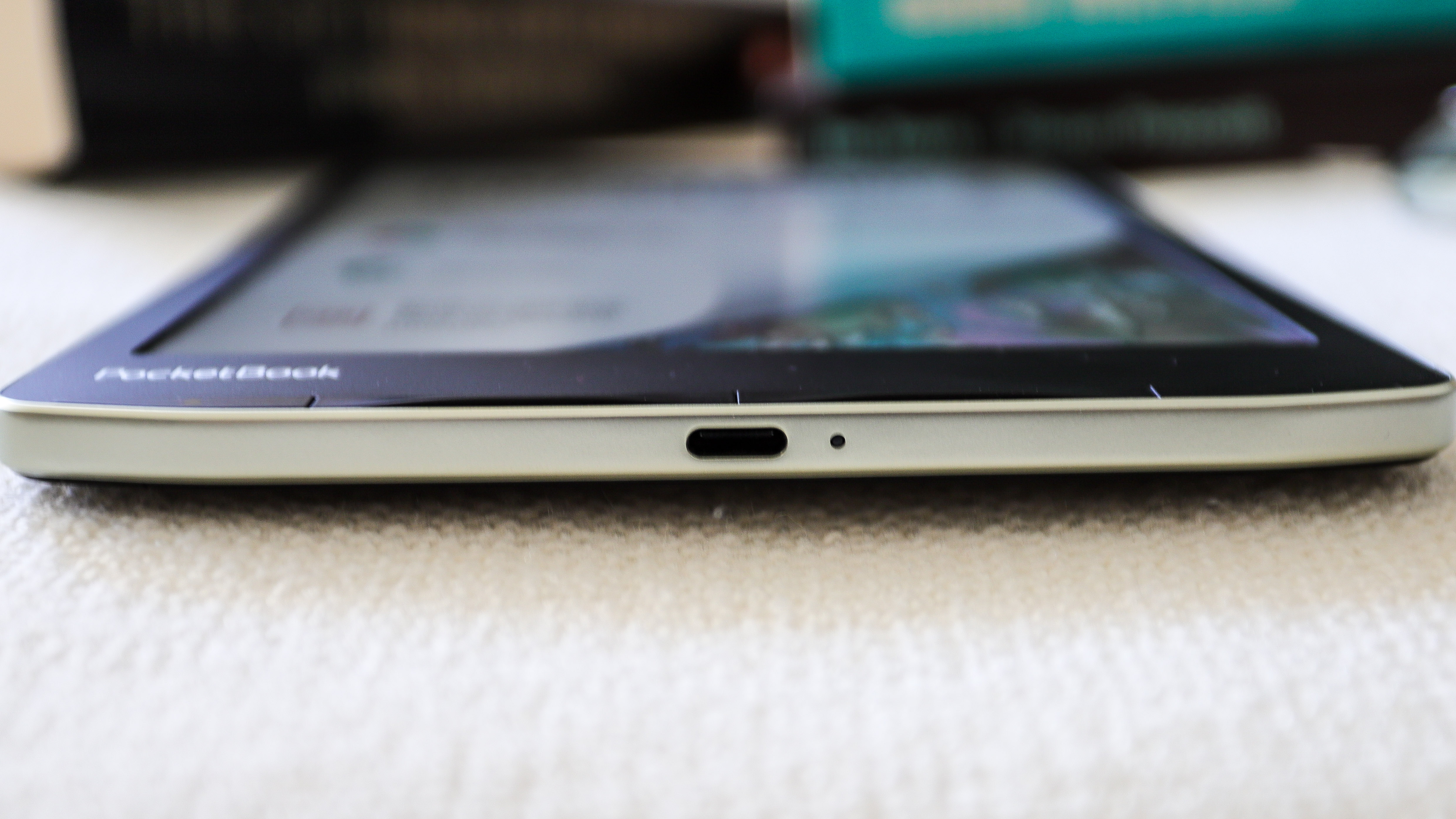 USB-C port on the PocketBook InkPad Color 2 is beside a small indicator light