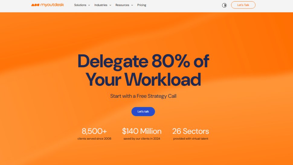 Website screenshot of MyOutDesk (December, 2025)