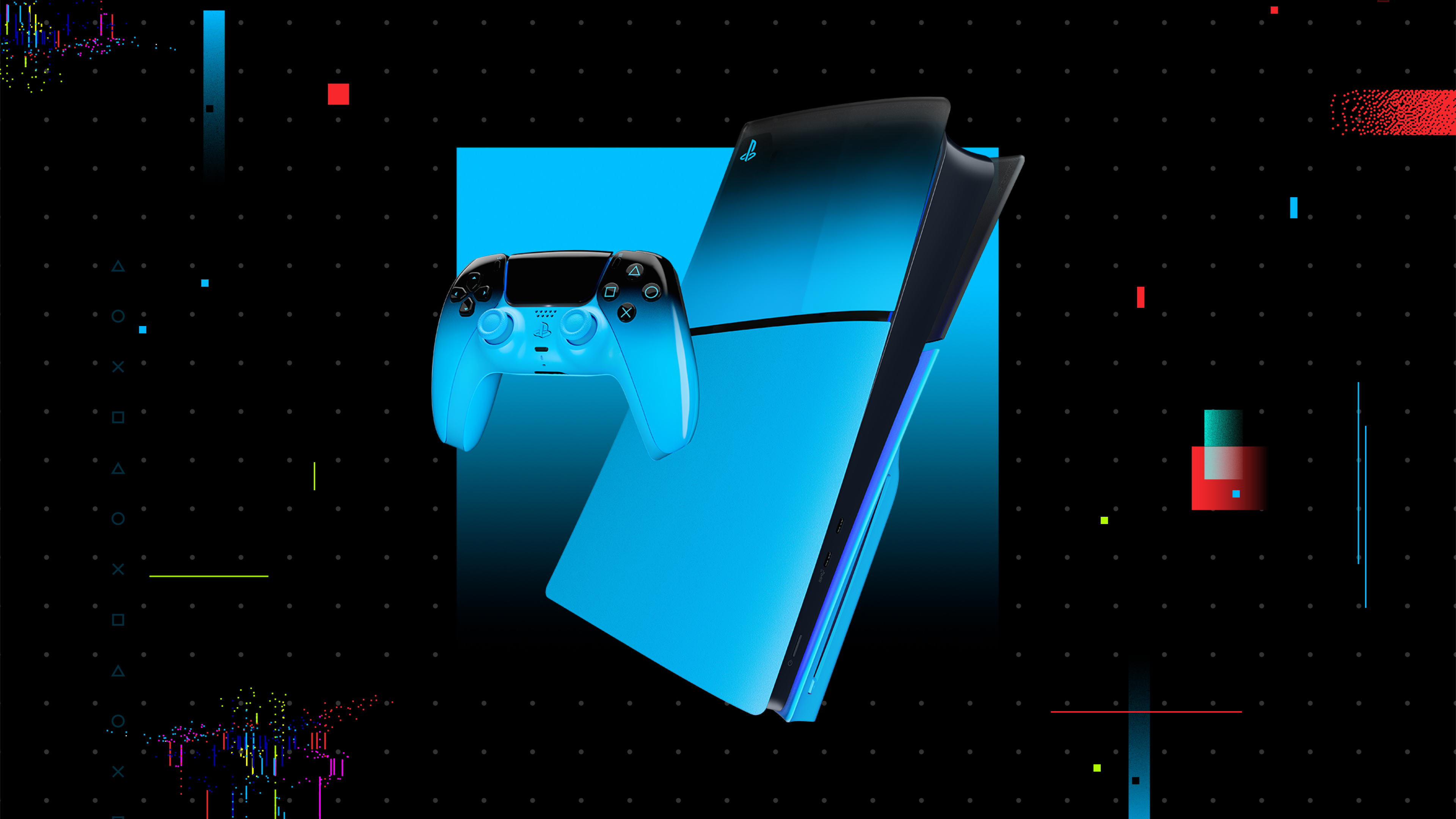 The artwork for the Rhythm Blue DualSense and console cover from Sony's Hyperpop Collection