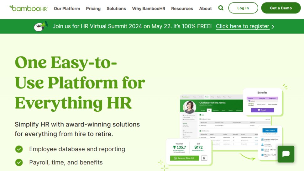 Website screenshot for BambooHR