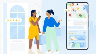Illustration of two women using Google maps on their phone