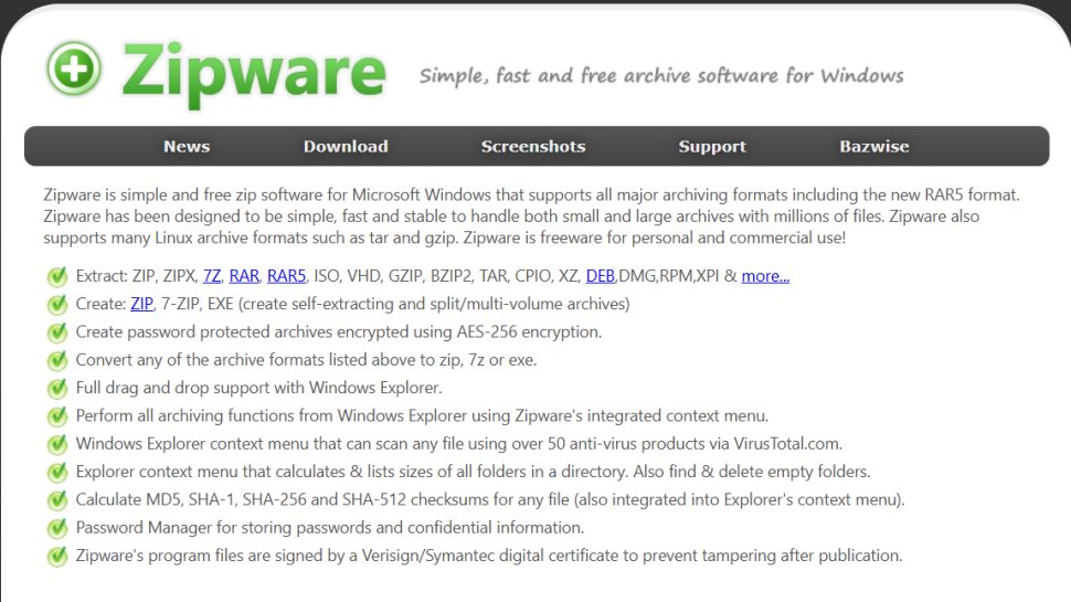 Website screenshots of Zipware (November, 2025)