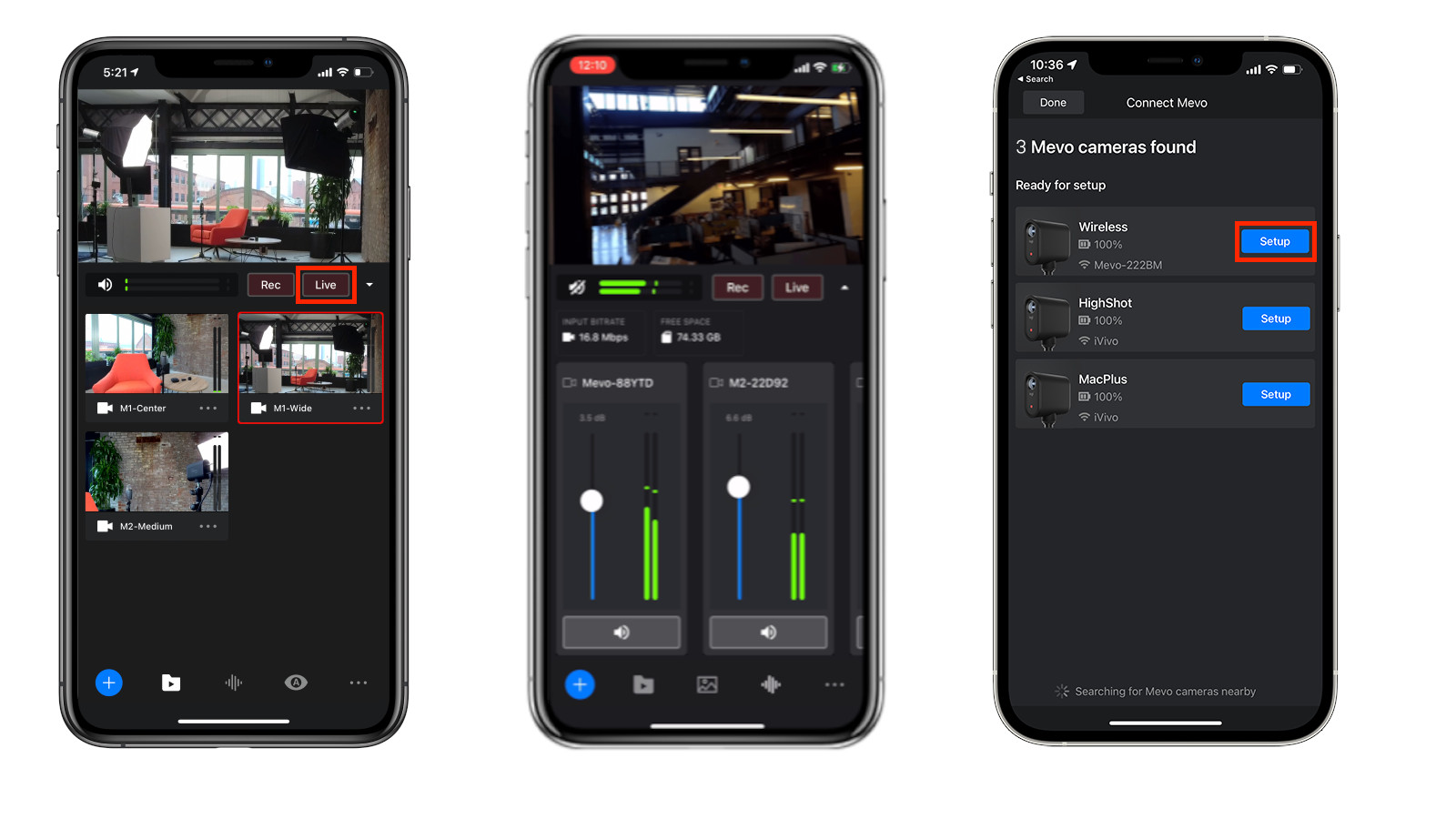A series of images taken from the Logitech Mevo mobile apps