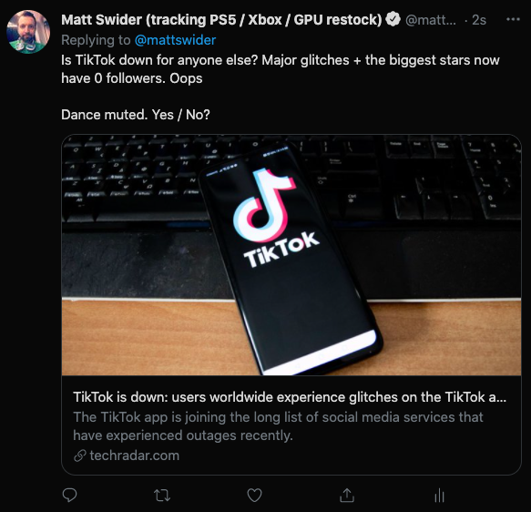 TikTok down tweet