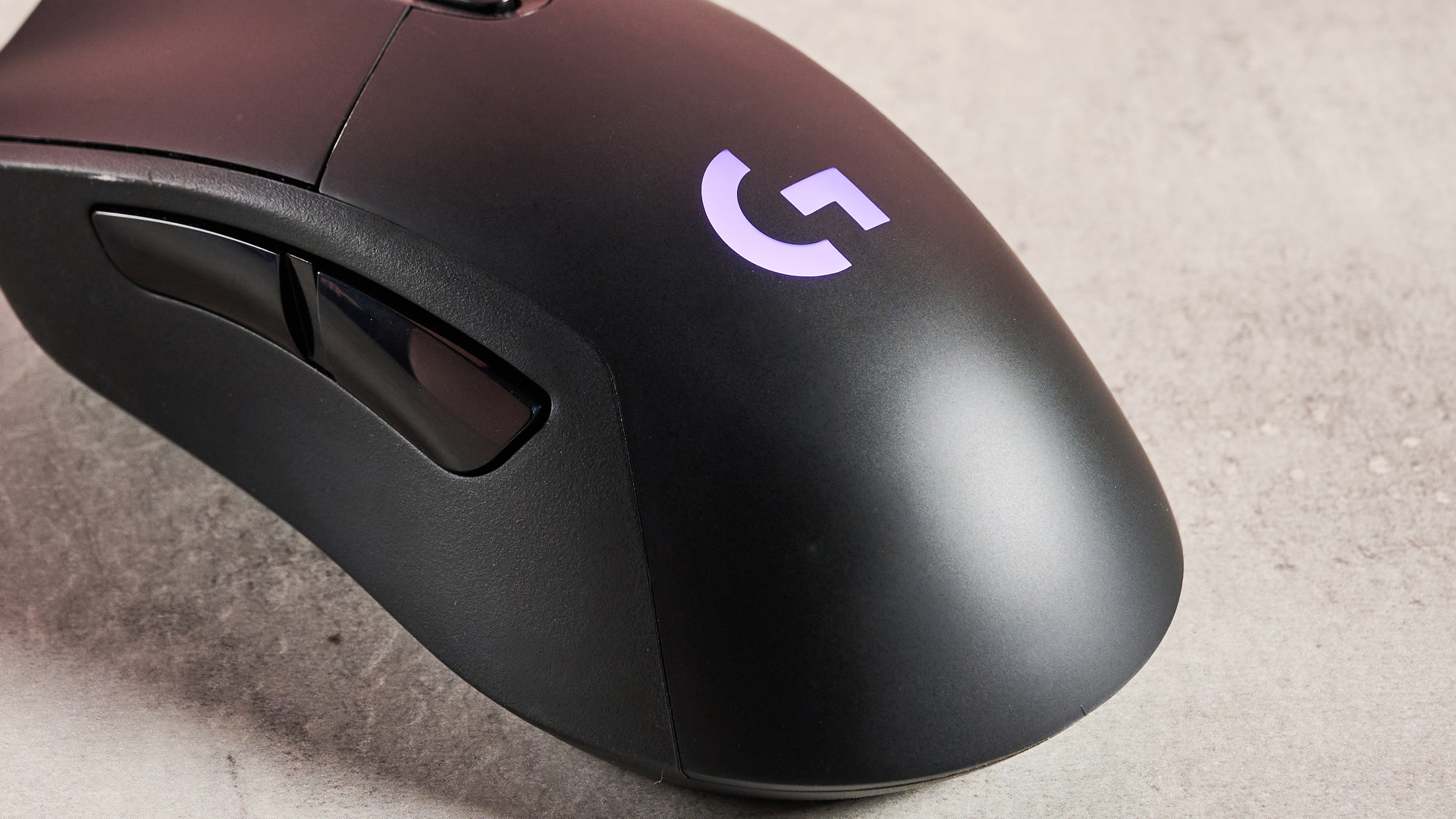 Close-up of Logitech G logo on Logitech G703 Lightspeed