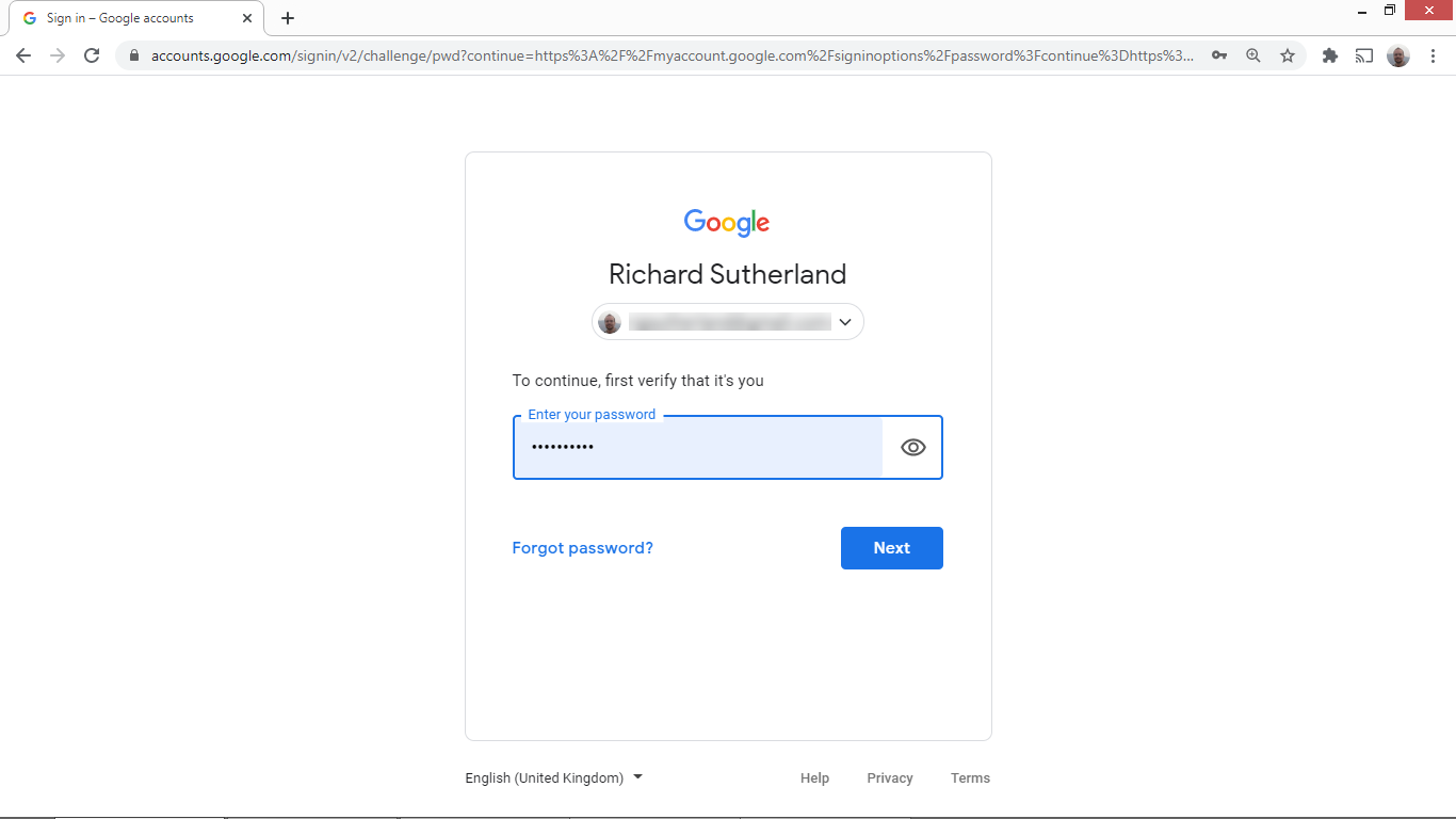 Google Chrome password