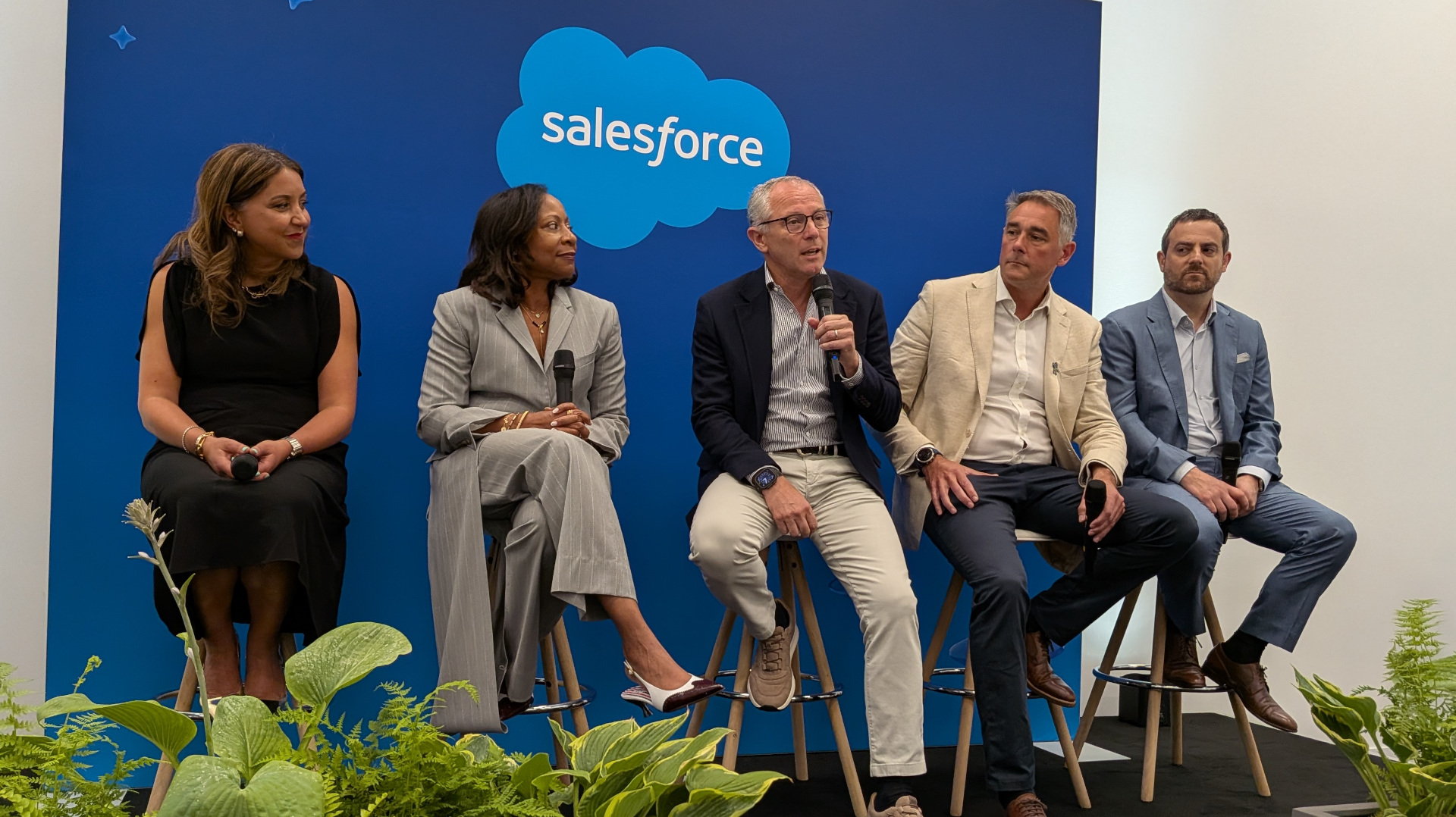 Formula 1 President and CEO Stefano Domenicali speaking at Salesforce World Tour London 2026