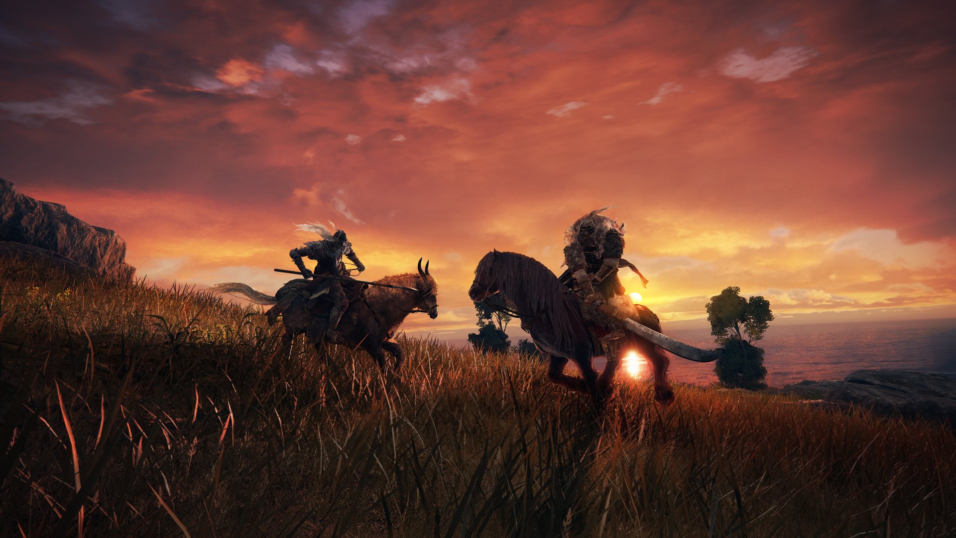 Two characters on horses