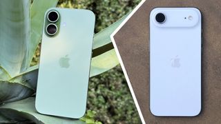A green iPhone 17 alongside a white iPhone Air