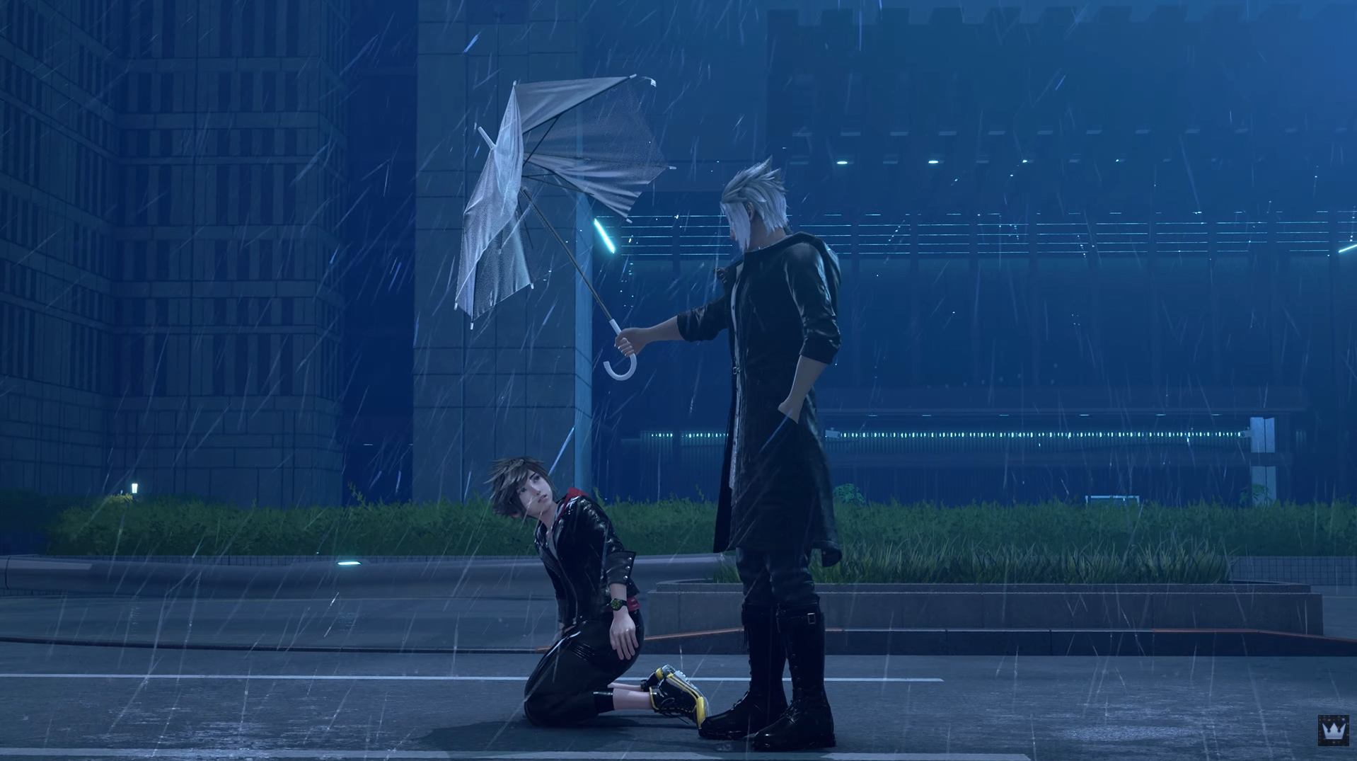 Sora under a sad broken umbrella