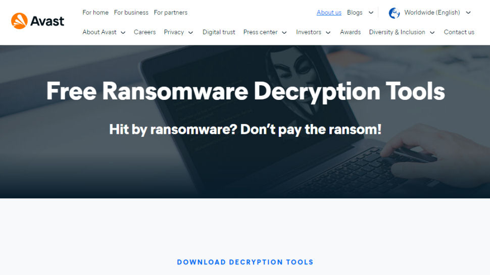 Avast Free Ransomware Decryption Tools website screenshot