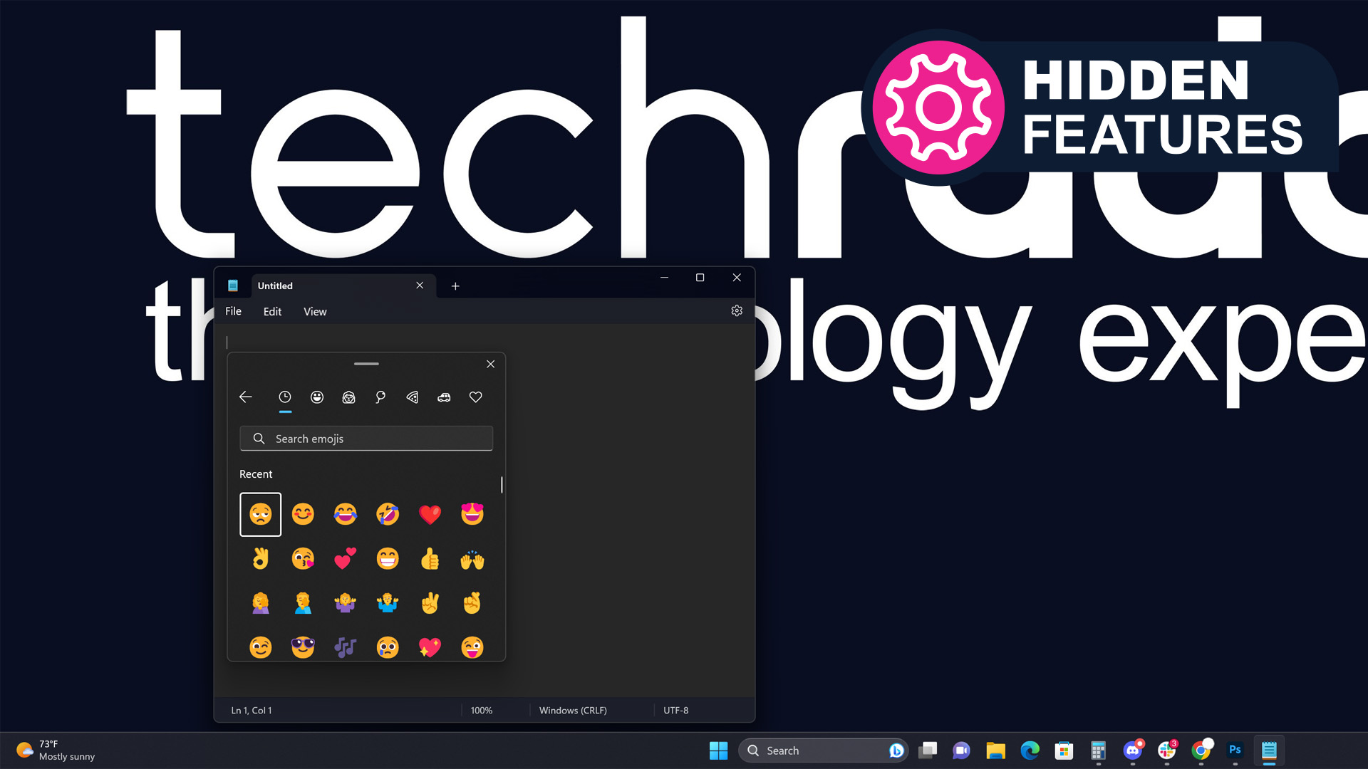 The Windows emoji keyboard panel