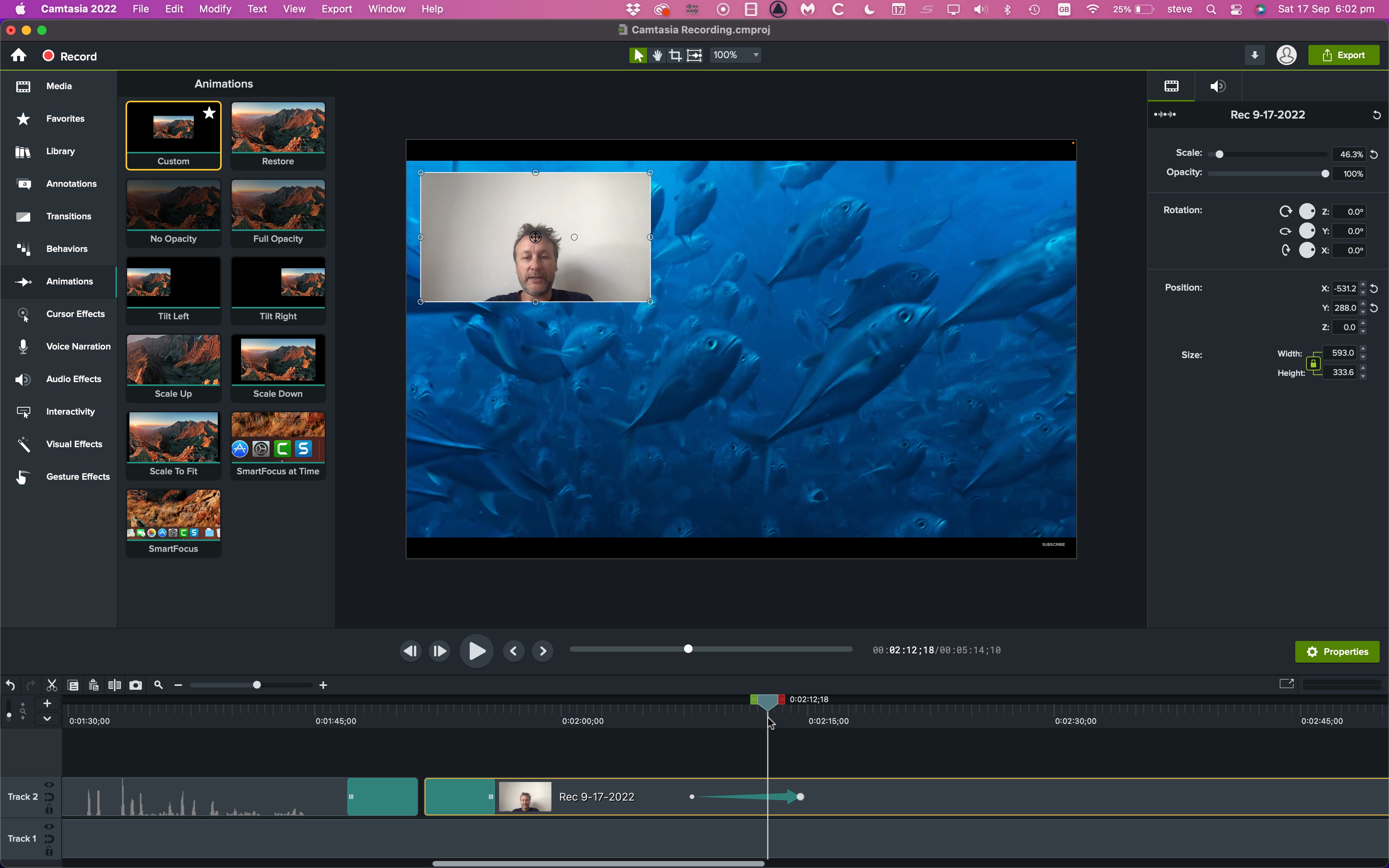 Screenshot of screen recorder Camtasia in action
