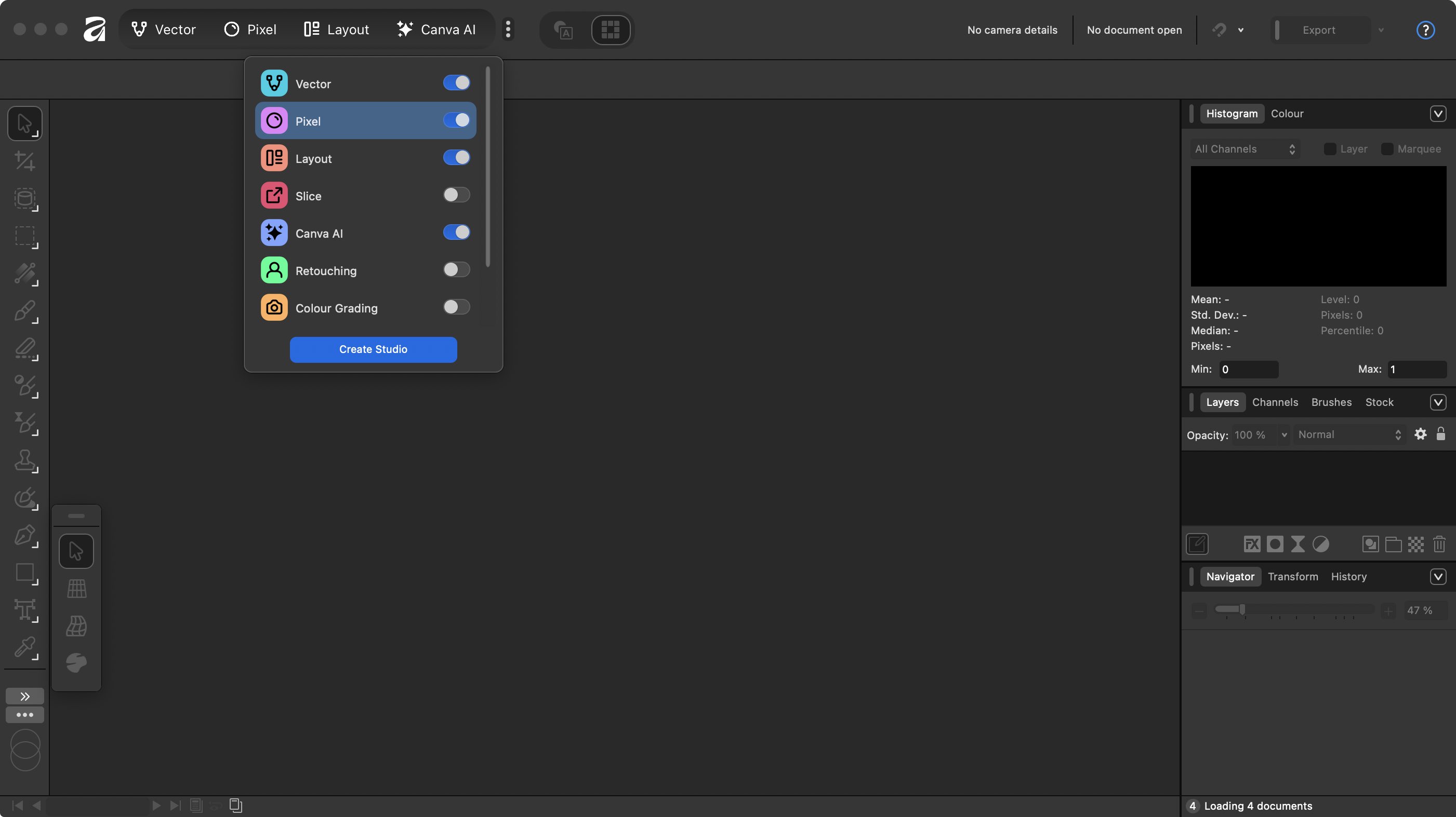 Using Affinity by Canva during our review, showing design tools in action