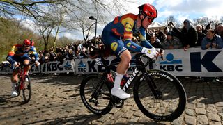 Mads Pedersen on his way to winning the 2024 Gent-Wevelgem race