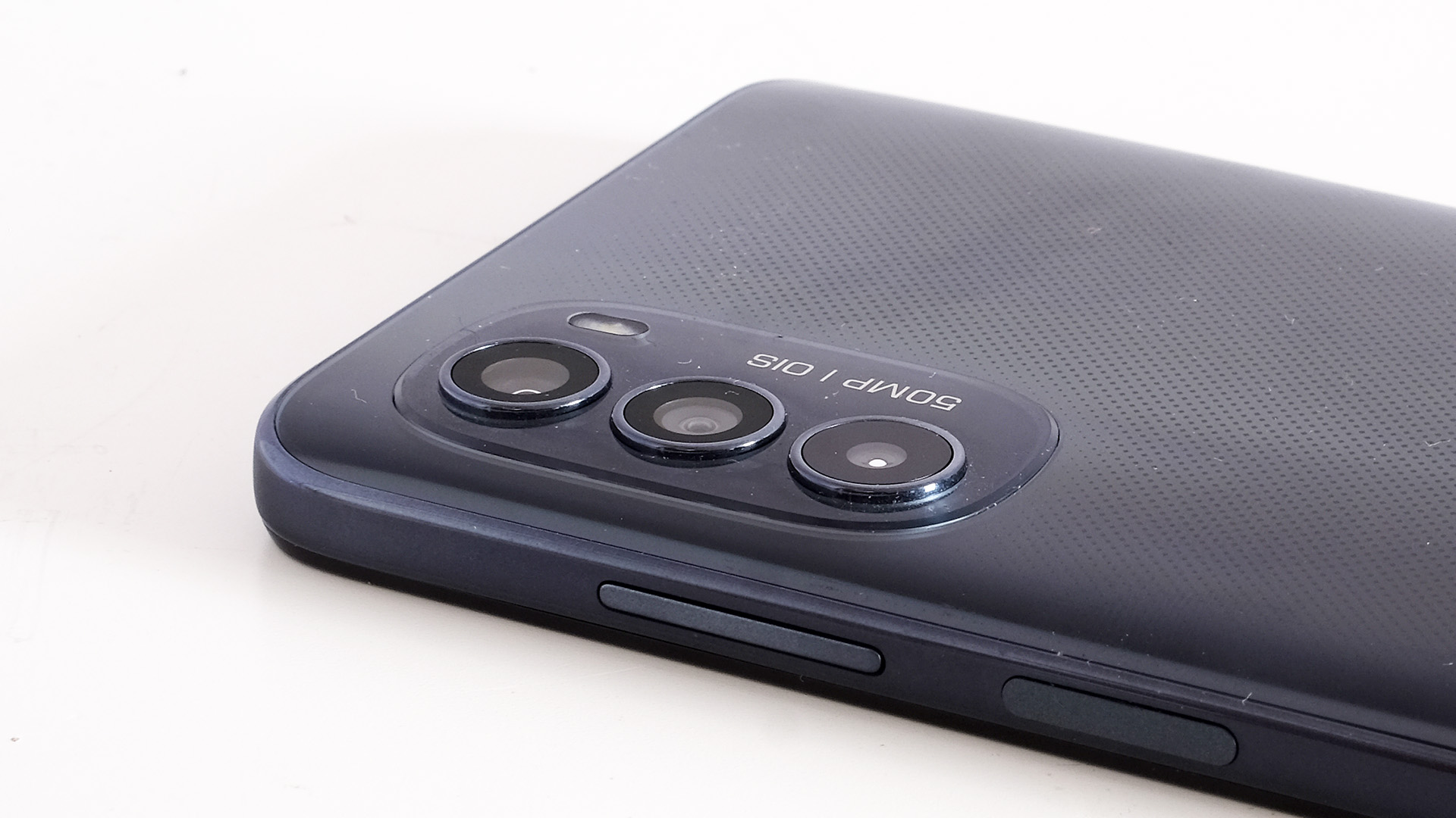Motorola Moto G82 camera closeup on white background