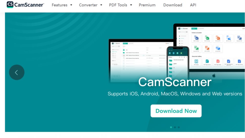 Website screenshot of CamScanner (November, 2025)