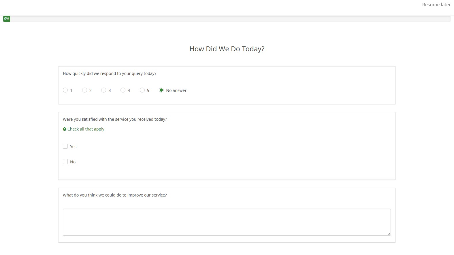 Screenshot of a basic survey being previewed in LimeSurvey.