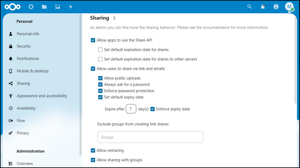Nextcloud settings