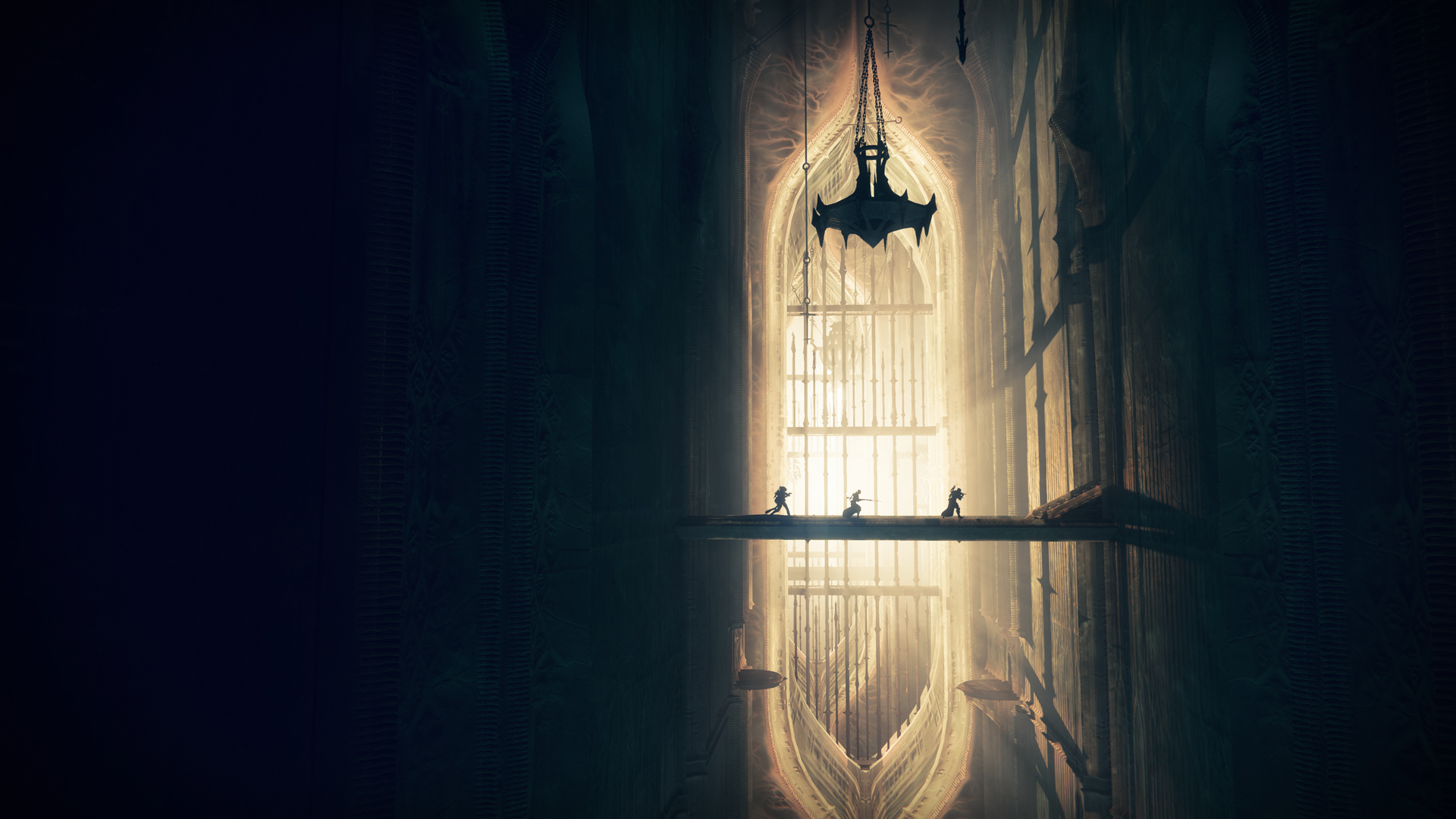 The guardians run across a bidge in th distance