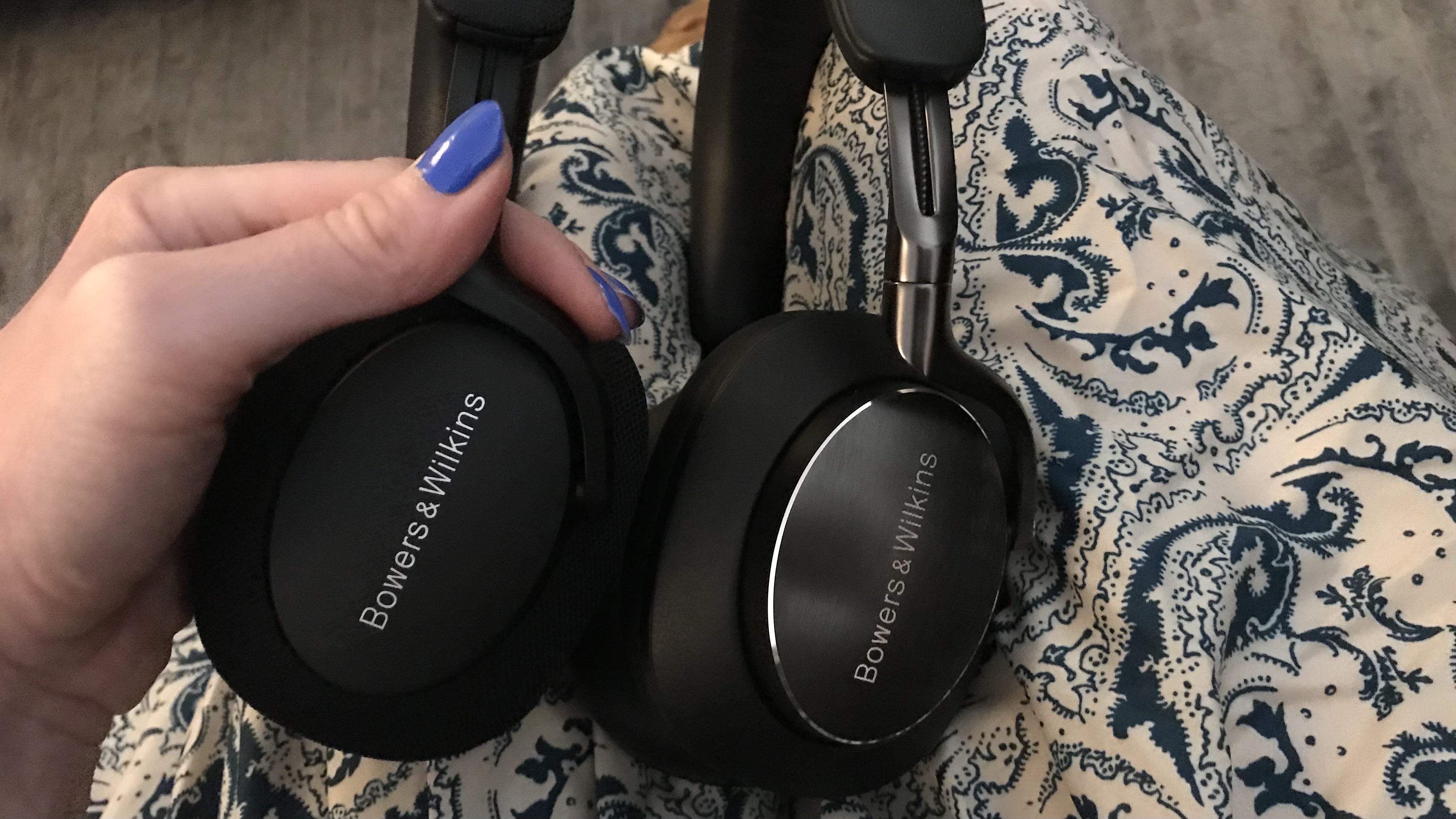 Bowers &amp;amp; Wilkins PX7 S2 and PX8 side by side, on beige background