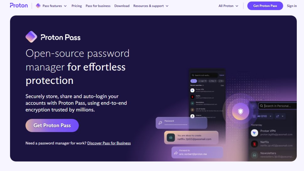 Website screenshot for Proton Pass
