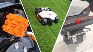 Detail shots of three different robot lawn mowers