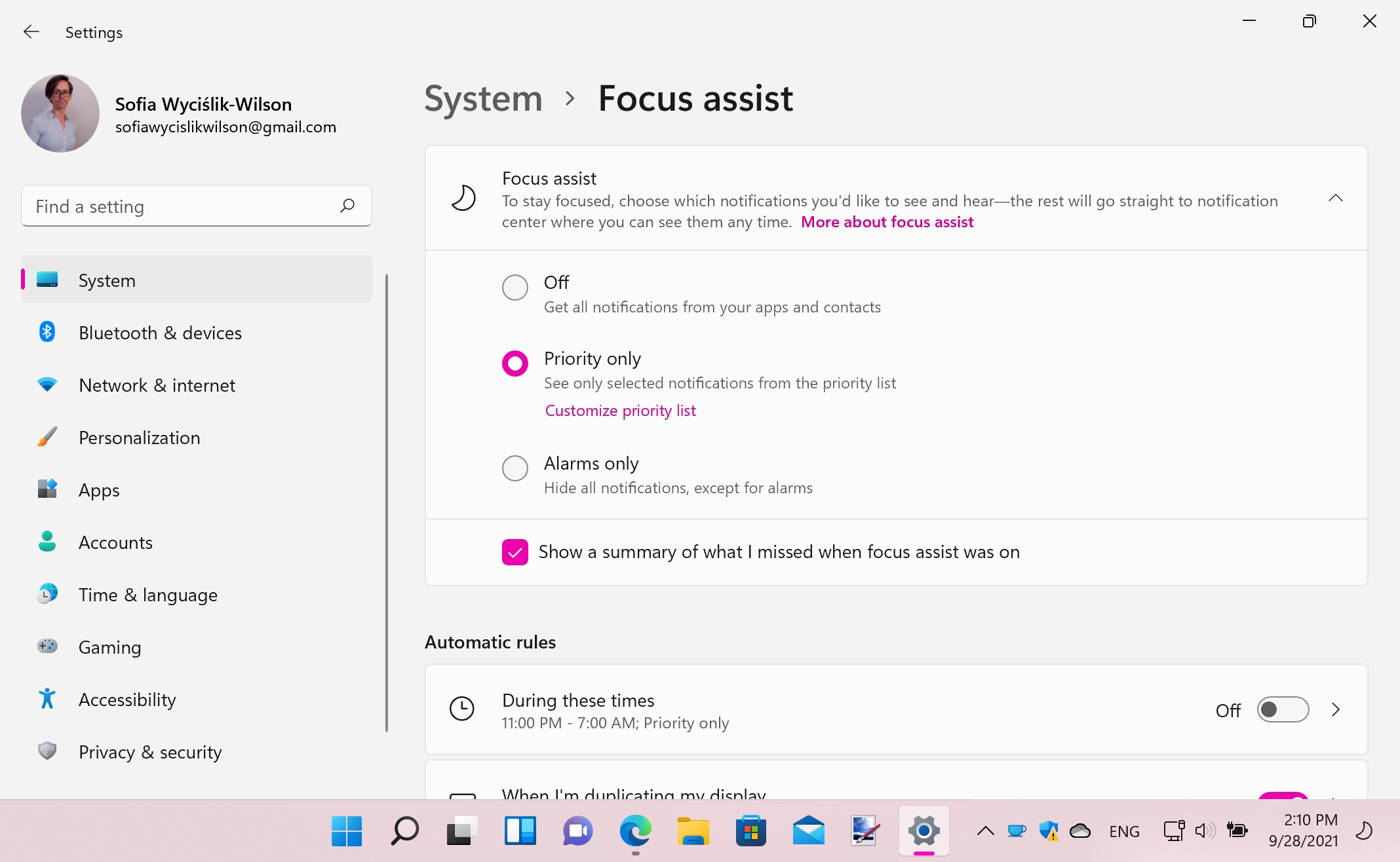 Focus Assist screenshot