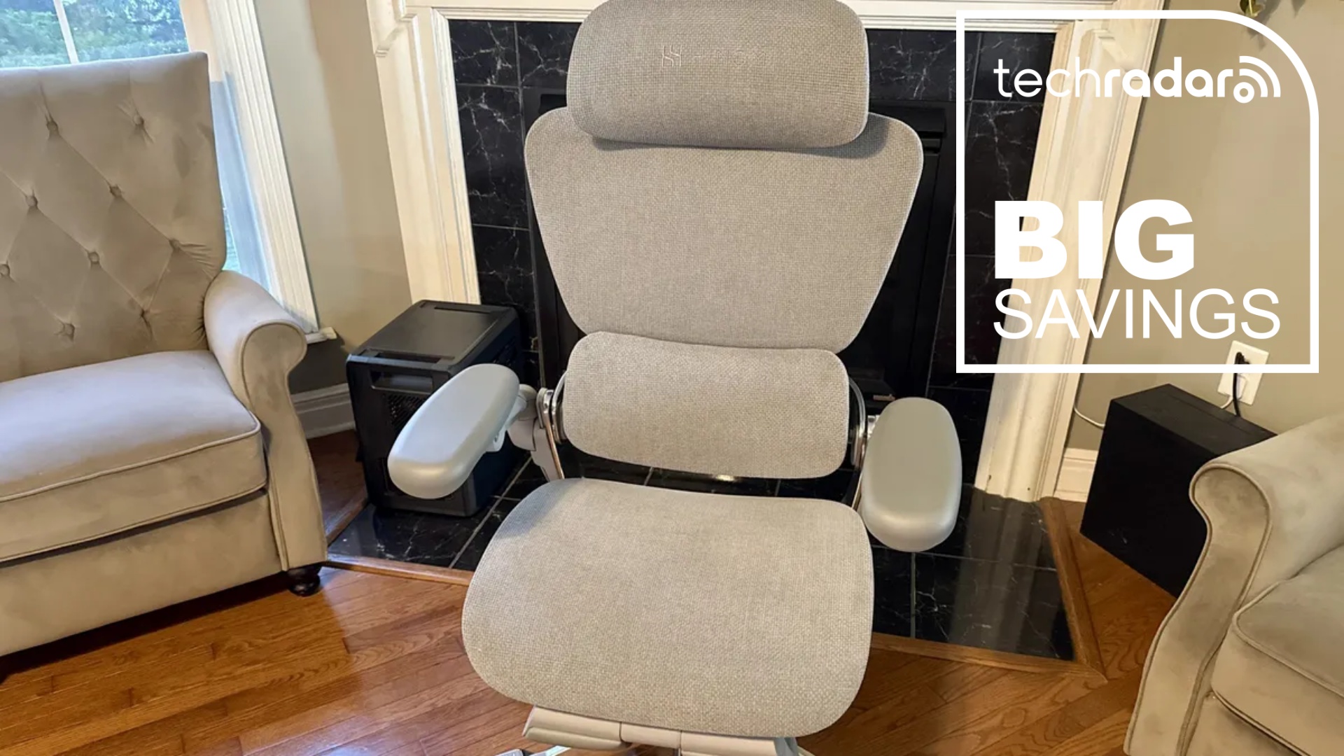 The Hinomi H2 Pro in a home during our review, with a TechRadar badge in white overlayed that reads 'Big Savings'