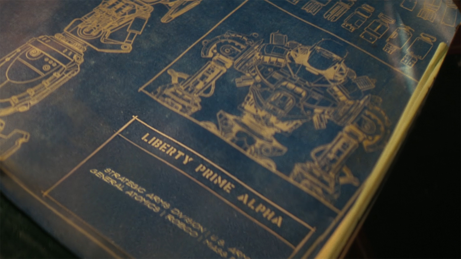 A close up of the Liberty Prime Alpha blueprint in Fallout season 2 episode 8
