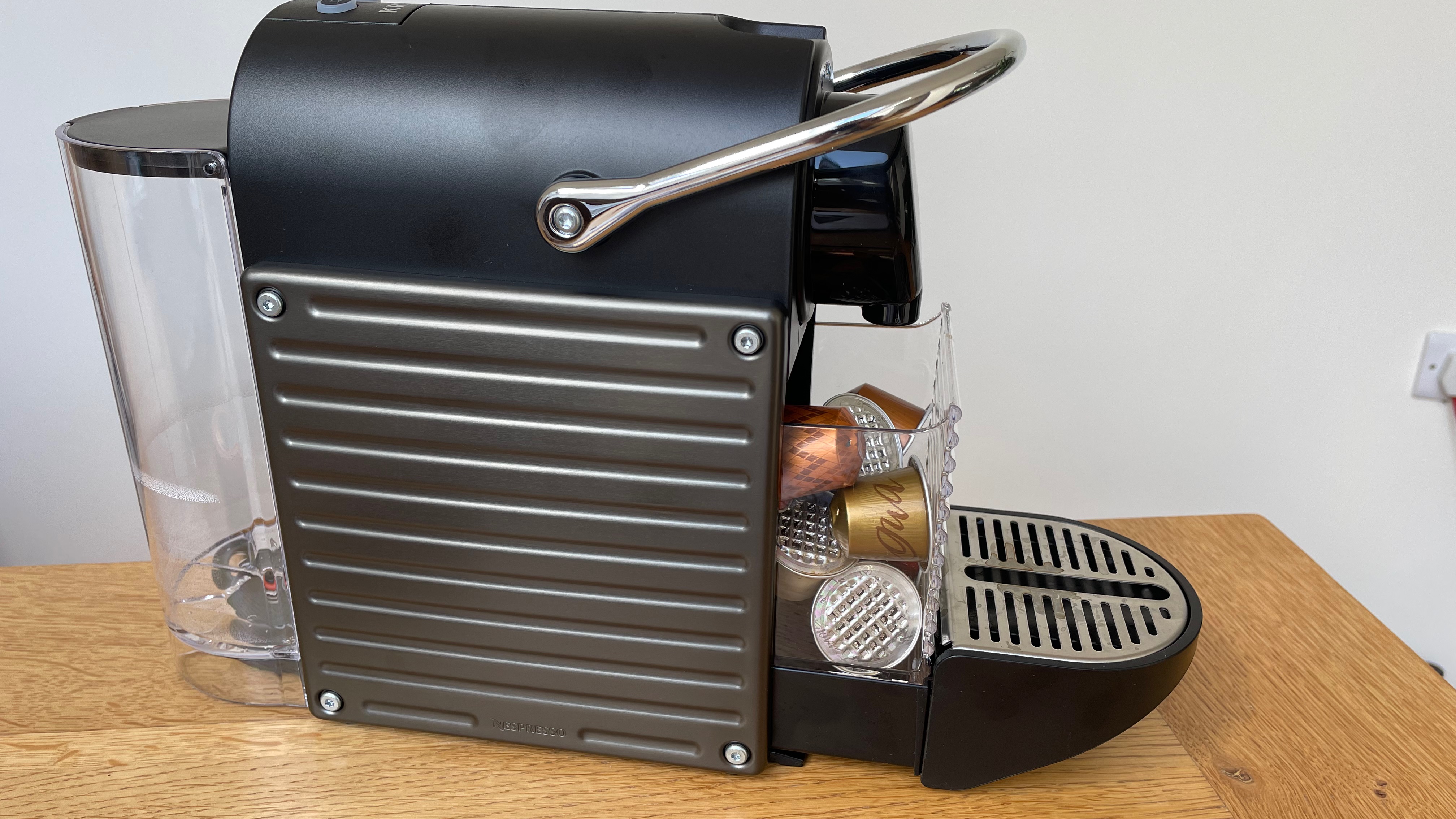 Nespresso Pixie with used pods stored