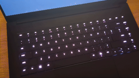 A GIF showing the swap-lighting effect on the Razer Blade 16's RGB keyboard when the Shift and Function keys are pressed.