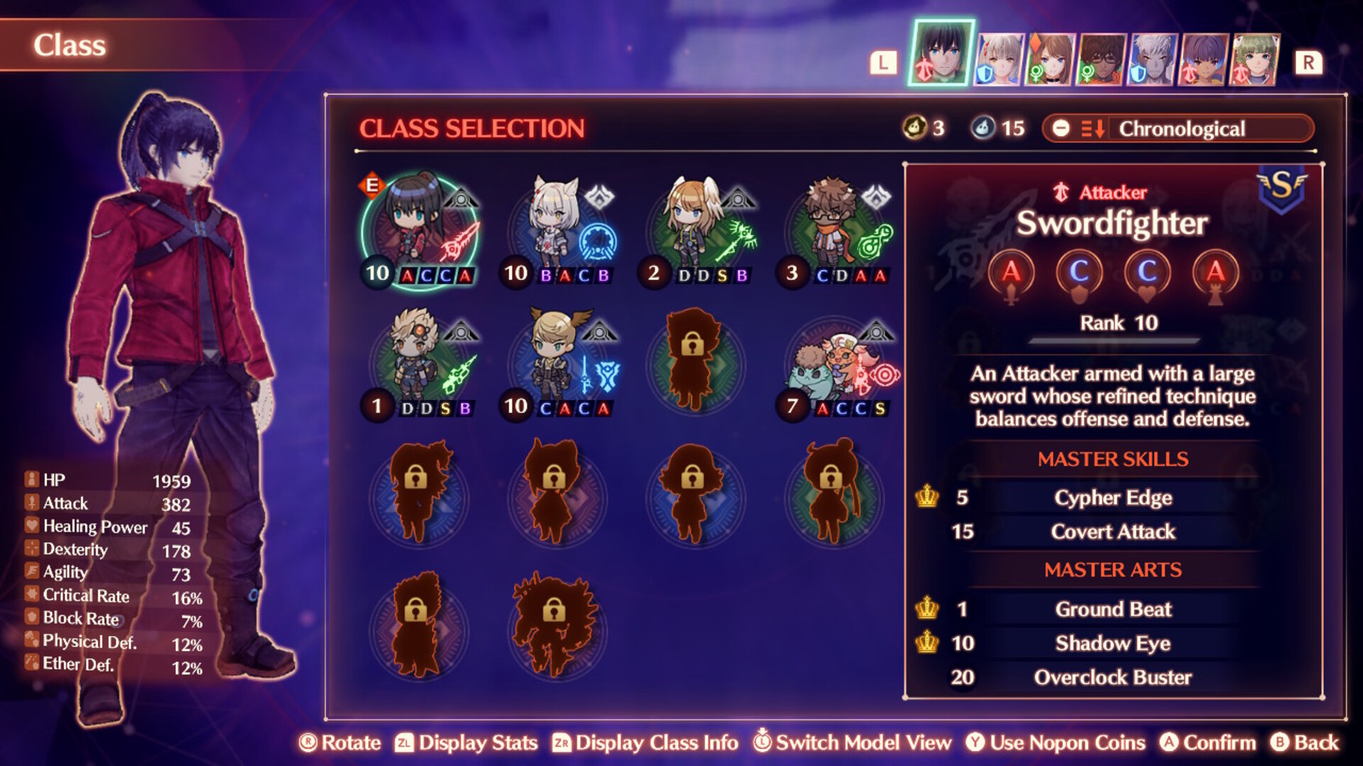 Xenoblade chronicles noah class menu