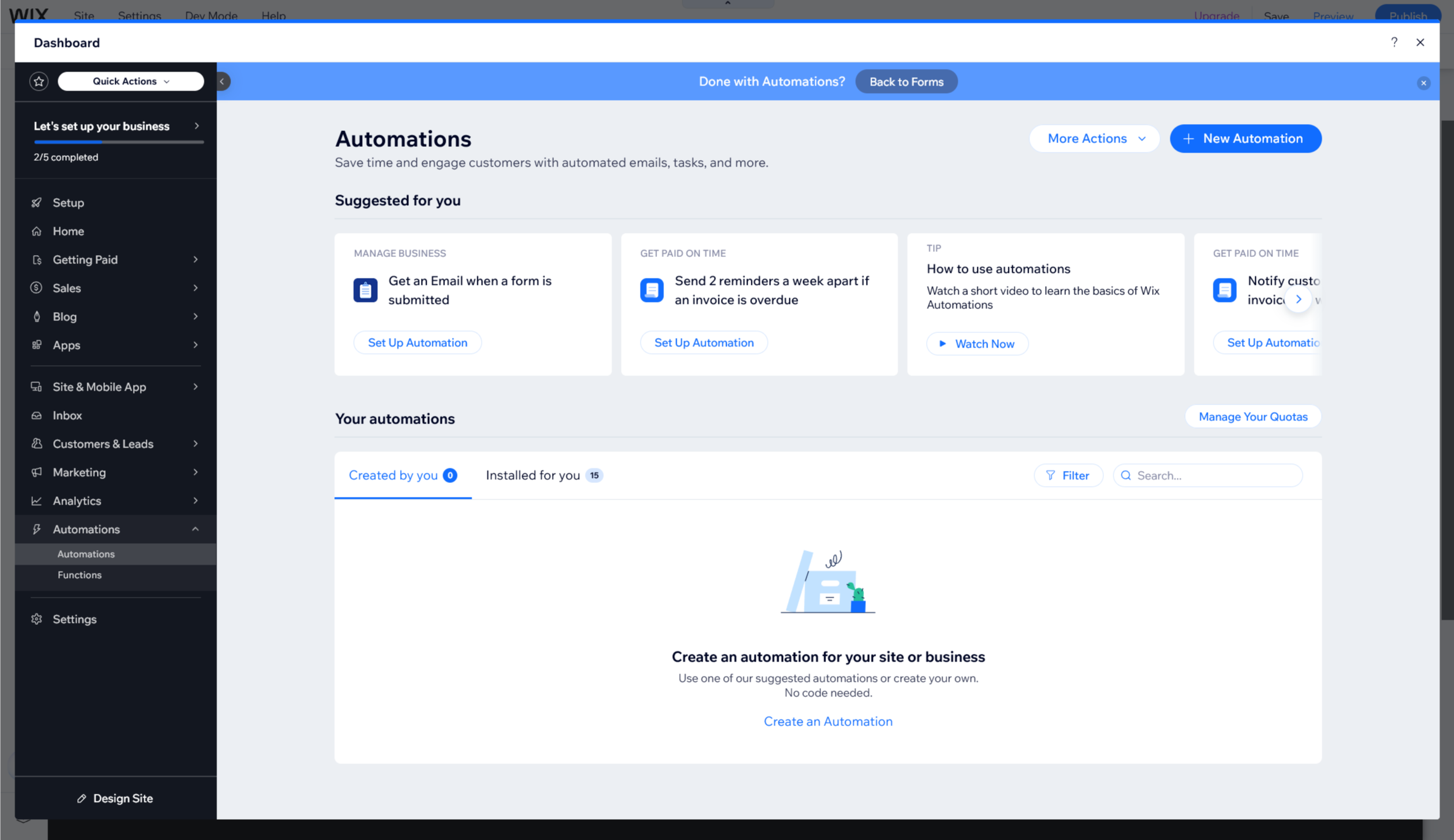 Wix form automations