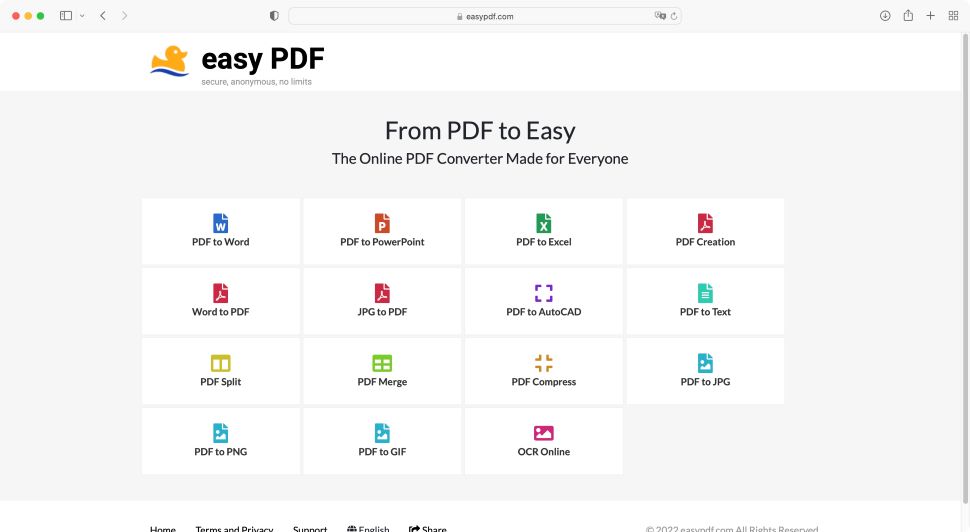 The Easy PDF interface - sparse and simple to navigate