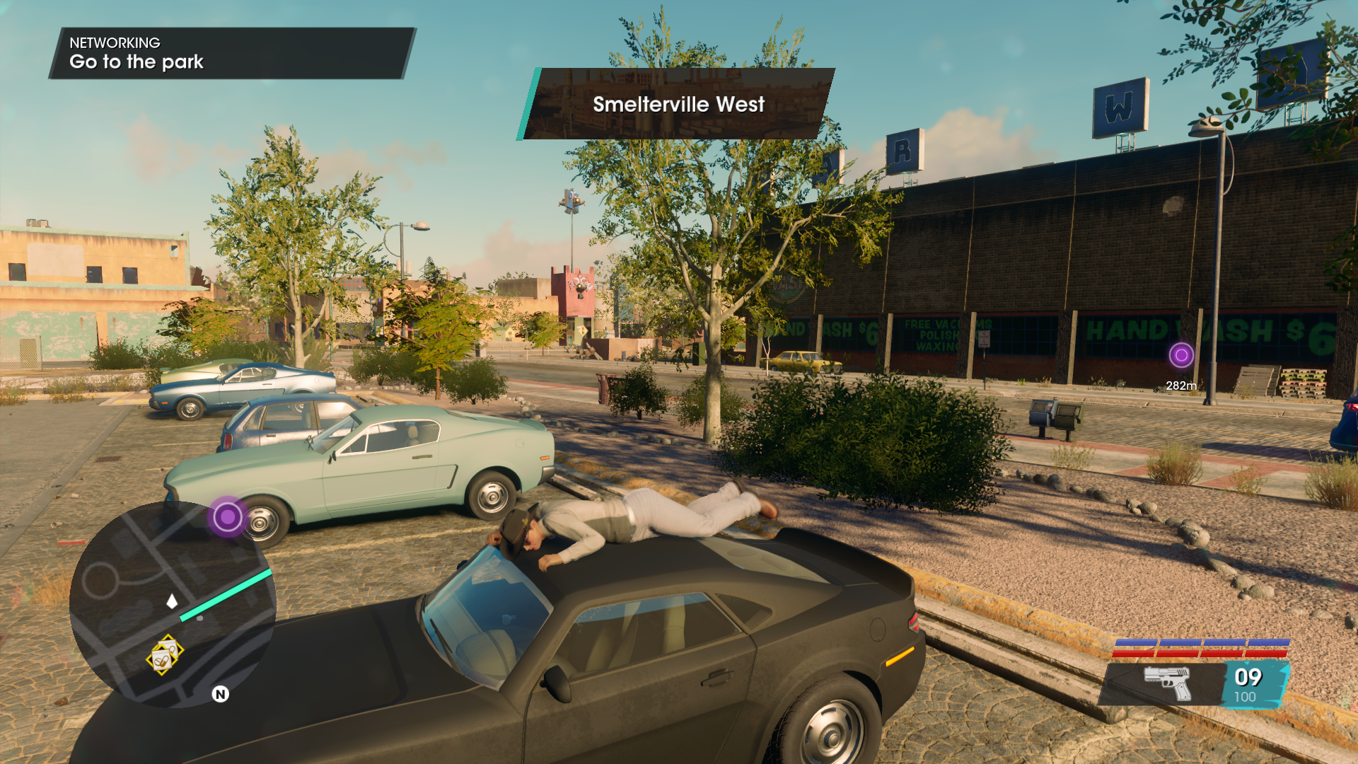 Saints Row Wingsuit Guide, landing on a car
